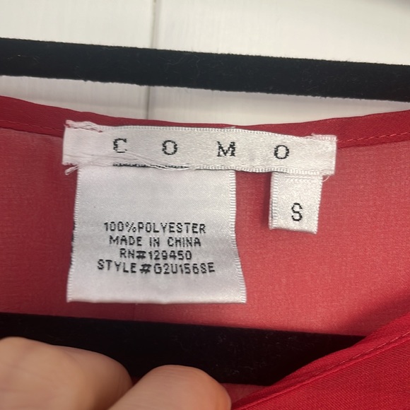 S Vintage Sheer Red Cherry Asymmetrical Blossom Floral Blouse w/Bell Sleeves - Picture 4 of 6